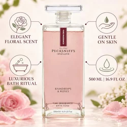 Pecksniff's Prestige 500ml Bath Soak Decanter Raindrops & Roses | Floral, Relaxing Bath Experience in India thumbnail 2