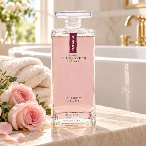 Pecksniff's Prestige 500ml Bath Soak Decanter Raindrops & Roses | Floral, Relaxing Bath Experience in India thumbnail 3