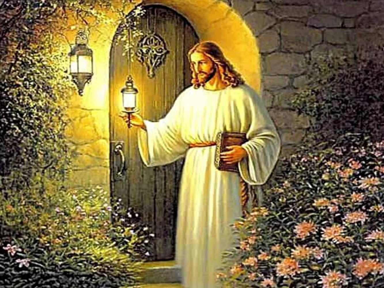 F-CANLAN 5D DIY Jesus Lamp Diamond Painting Set, Full Drill Religious Art Craft Kit for Adults (40x30 cm) — Yellow