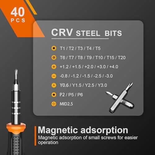 Jorest 40-Piece Precision Screwdriver Set with Torx Triwing Phillips | CRV Steel Bits & Magnetic Tip thumbnail 4