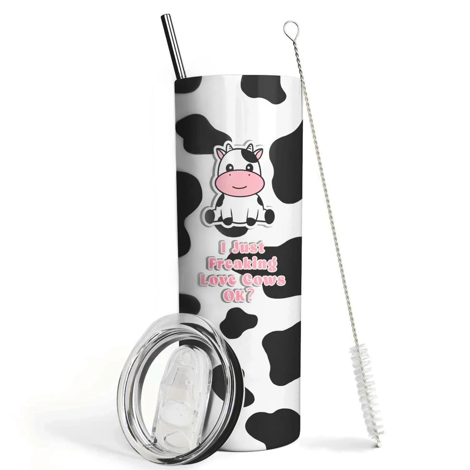 Mofvugz Cow Print Insulated Tumbler 590ml (20 Oz) | Cute Cartoon Cow Lover Gift — cow print