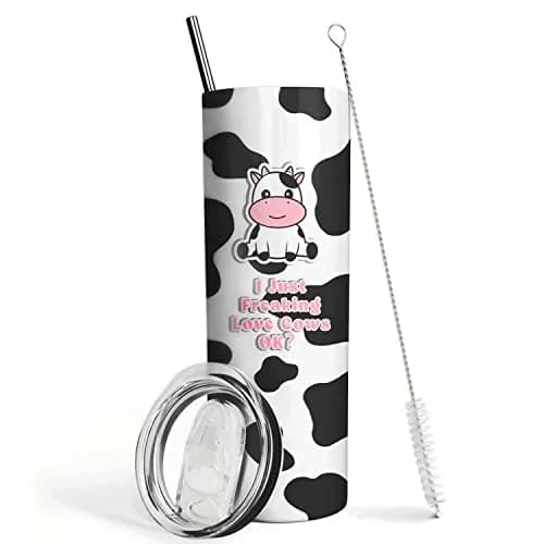 Mofvugz Cow Print Insulated Tumbler 590ml (20 Oz) | Cute Cartoon Cow Lover Gift thumbnail 1