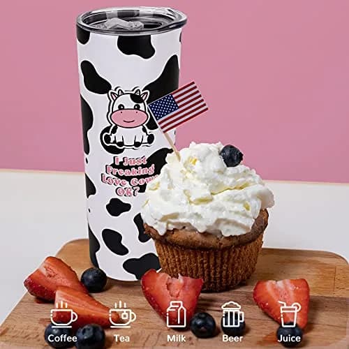 Mofvugz Cow Print Insulated Tumbler 590ml (20 Oz) | Cute Cartoon Cow Lover Gift thumbnail 4