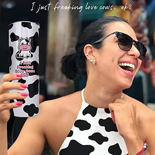 Mofvugz Cow Print Insulated Tumbler 590ml (20 Oz) | Cute Cartoon Cow Lover Gift thumbnail 5