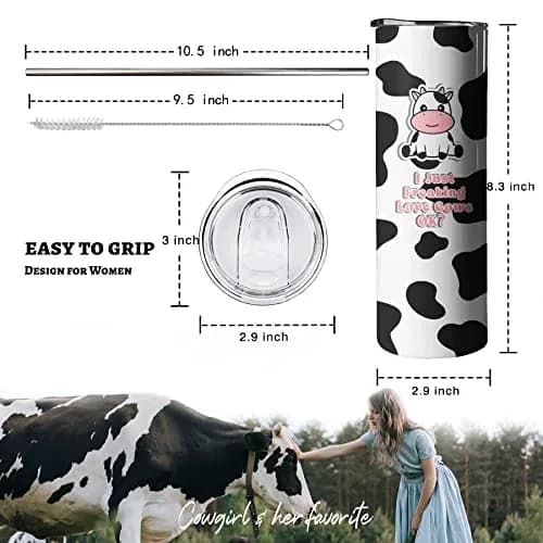 Mofvugz Cow Print Insulated Tumbler 590ml (20 Oz) | Cute Cartoon Cow Lover Gift thumbnail 2