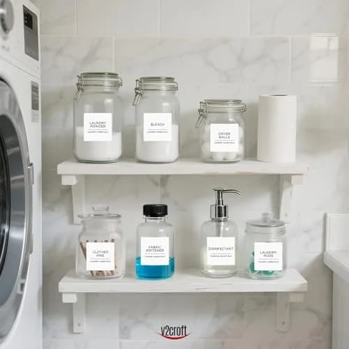 v2croft 144 PCS Laundry Room Labels Waterproof Stickers White | Minimalist Home Organization thumbnail 6