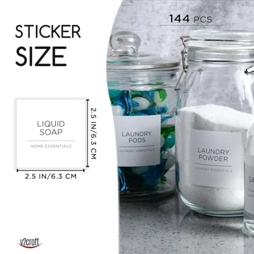 v2croft 144 PCS Laundry Room Labels Waterproof Stickers White | Minimalist Home Organization thumbnail 2