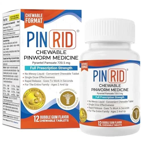 PIN RID Pyrantel Pamoate 250mg Chewable Tablets 12 Count | Fast-Acting Pinworm Medicine for Kids & Adults thumbnail 1