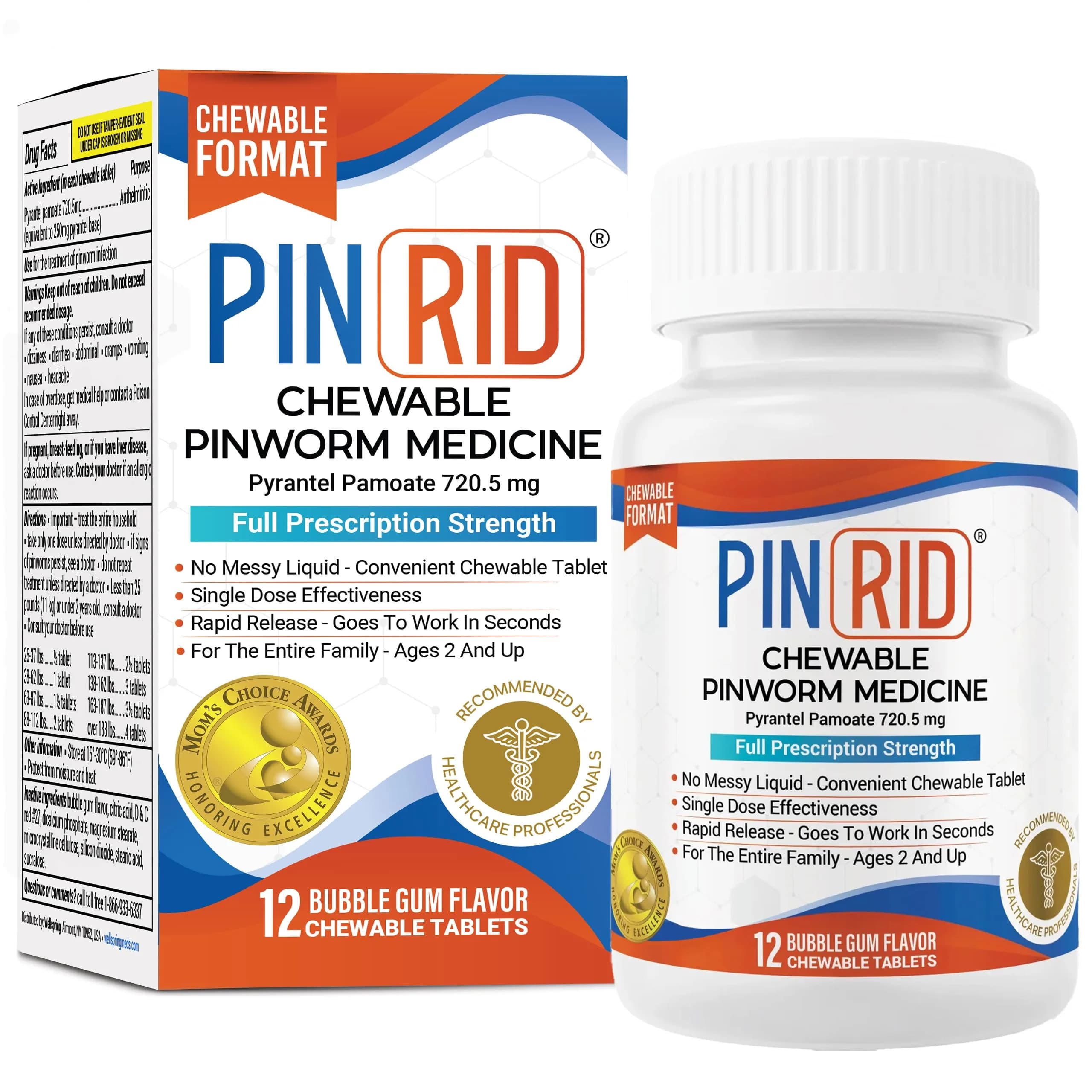 PIN RID Pyrantel Pamoate 250mg Chewable Tablets 12 Count | Fast-Acting Pinworm Medicine for Kids & Adults — Tablet
