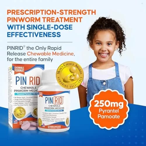PIN RID Pyrantel Pamoate 250mg Chewable Tablets 12 Count | Fast-Acting Pinworm Medicine for Kids & Adults thumbnail 2
