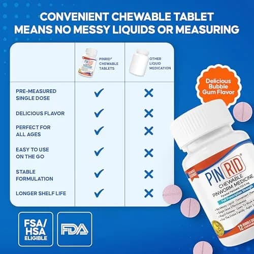 PIN RID Pyrantel Pamoate 250mg Chewable Tablets 12 Count | Fast-Acting Pinworm Medicine for Kids & Adults thumbnail 3