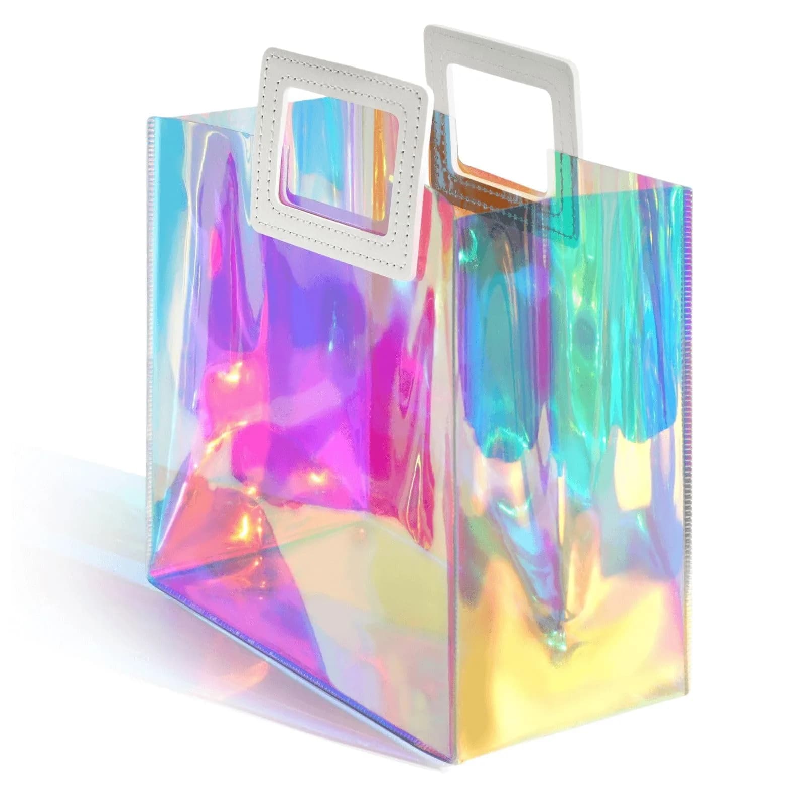 VUOJUR 8.3'' Holographic Small Gift Bag Reusable Birthday Gift Bag | Iridescent Rainbow Design, 21cm x 20cm x 10cm
