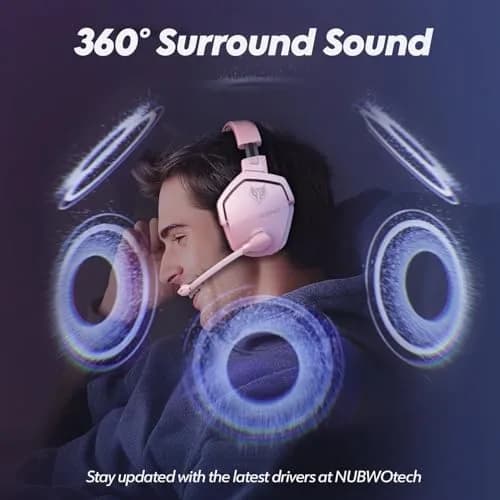 NUBWO G06 Dual Wireless Gaming Headset with Mic for PS5, PS4, PC, Mobile, Switch | 2.4GHz Wireless + Bluetooth - 100 Hr Battery - Pink thumbnail 4