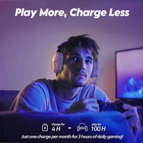 NUBWO G06 Dual Wireless Gaming Headset with Mic for PS5, PS4, PC, Mobile, Switch | 2.4GHz Wireless + Bluetooth - 100 Hr Battery - Pink thumbnail 6
