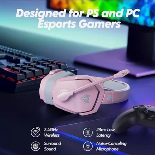 NUBWO G06 Dual Wireless Gaming Headset with Mic for PS5, PS4, PC, Mobile, Switch | 2.4GHz Wireless + Bluetooth - 100 Hr Battery - Pink thumbnail 2