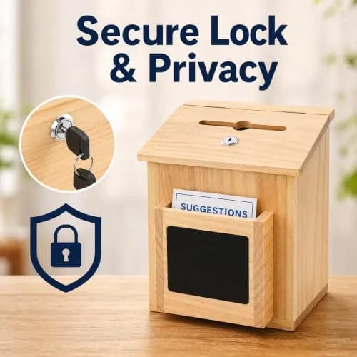 ZENFUN Natural Safe Suggestion Box with Lock & 50 Cards | 25cm (10") Height thumbnail 7