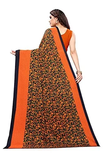 Yashika Women's Georgette Print Saree with Unstitched Blouse Piece (Orange, Free Size) | Floral Pattern thumbnail 4