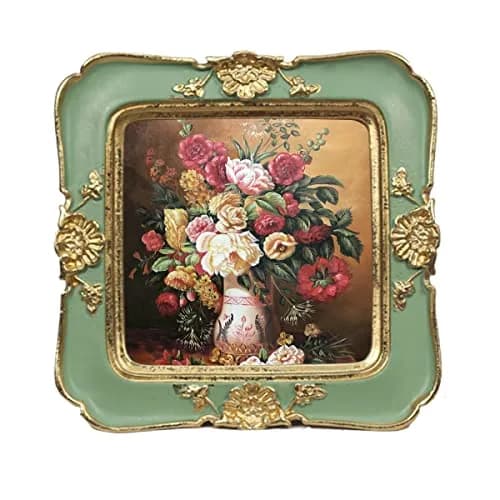 WINPLUS+ Vintage Picture Frame 3x3 inch (7.6x7.6 cm) with 4x4 inch (10.2x10.2 cm) Outer Dimensions | Antique Golden Floral Resin Display thumbnail 1