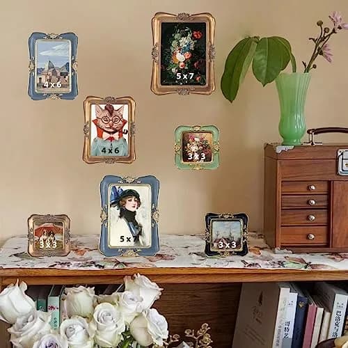 WINPLUS+ Vintage Picture Frame 3x3 inch (7.6x7.6 cm) with 4x4 inch (10.2x10.2 cm) Outer Dimensions | Antique Golden Floral Resin Display thumbnail 3