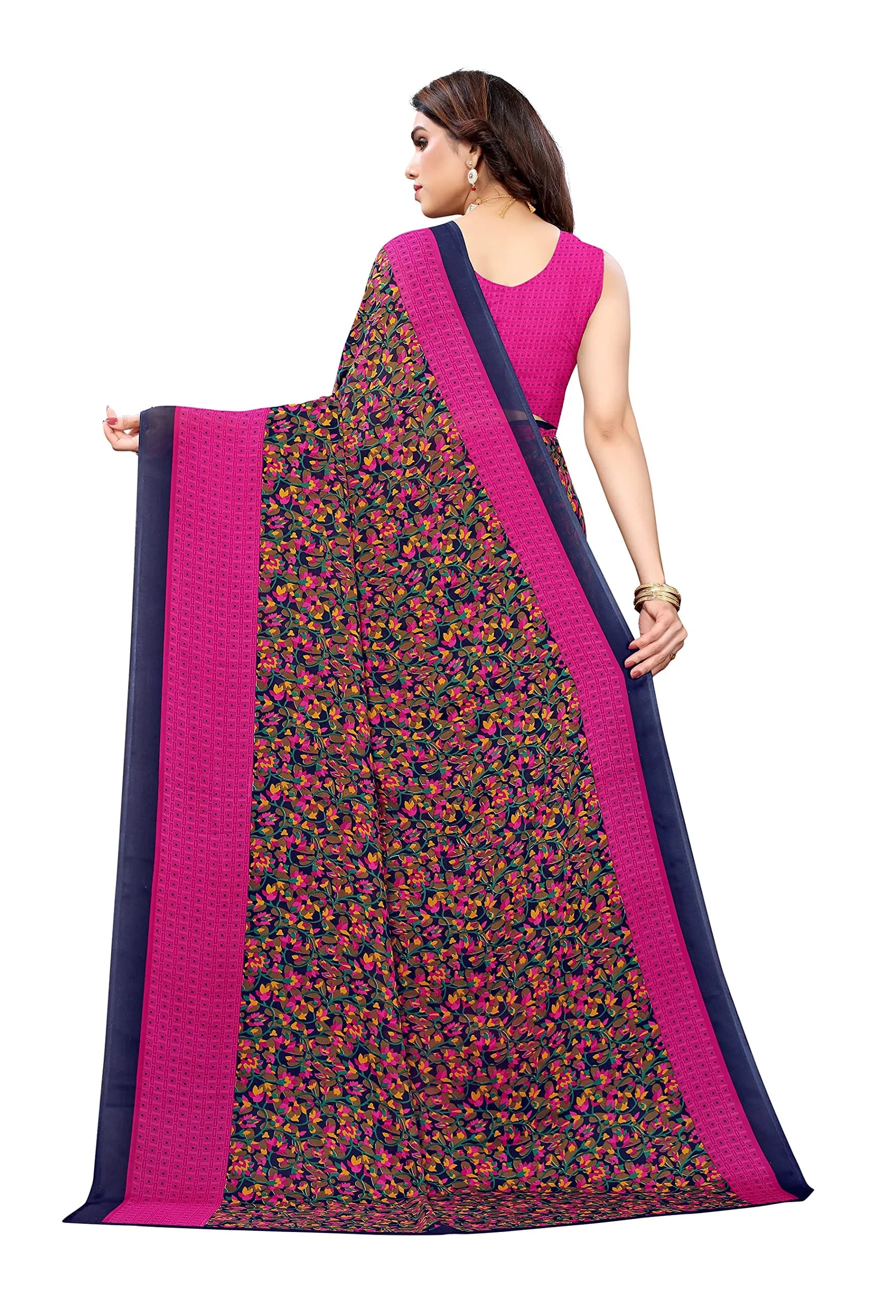 Yashika Georgette Print Saree with Unstitched Blouse (Namrata Rose), Pink, 5.5m Saree + 0.8m Blouse - view 5