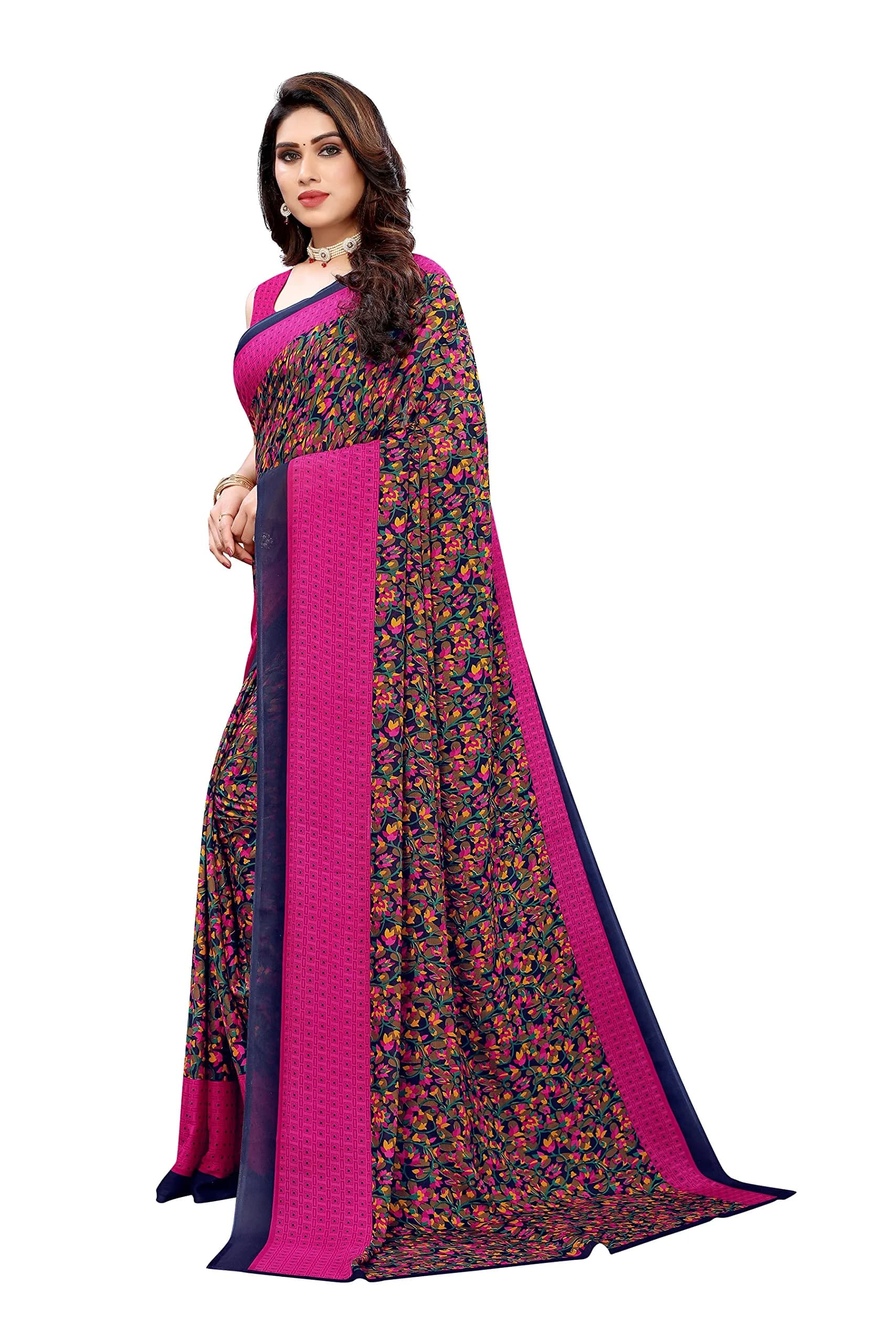 Yashika Georgette Print Saree with Unstitched Blouse (Namrata Rose), Pink, 5.5m Saree + 0.8m Blouse - view 3
