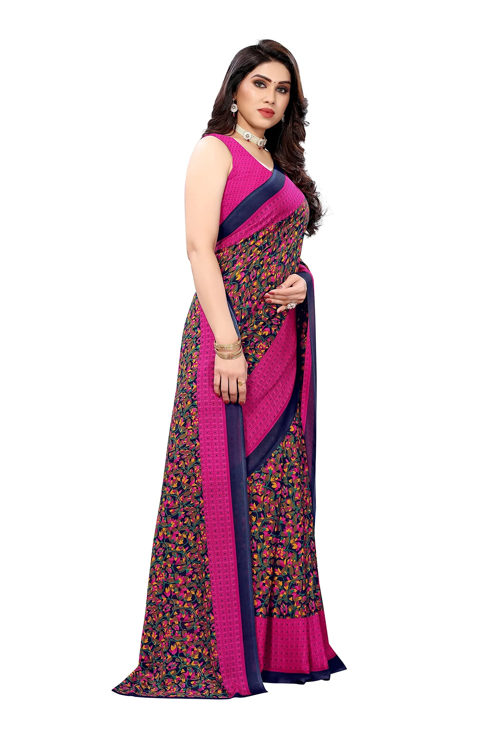 Yashika Georgette Print Saree with Unstitched Blouse (Namrata Rose), Pink, 5.5m Saree + 0.8m Blouse - view 4