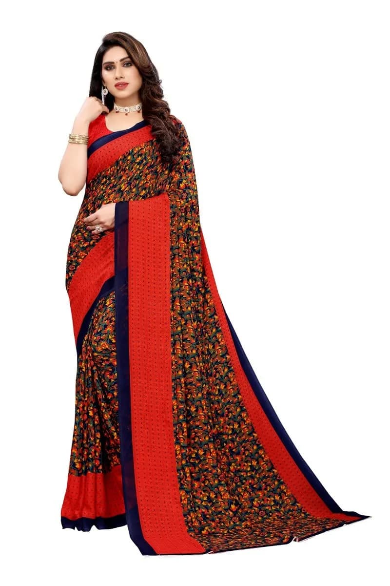 Yashika Women's Georgette Print Saree with Blouse (Namrata Rouge), Red, 5.5m (18 ft) | Imported Authentic Indian Wear - main product image