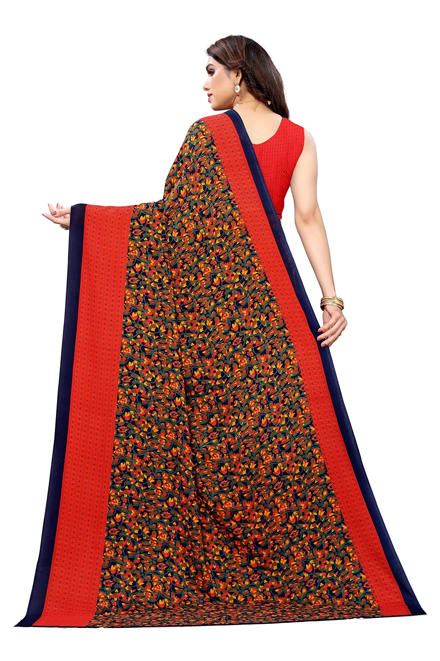 Yashika Women's Georgette Print Saree with Blouse (Namrata Rouge), Red, 5.5m (18 ft) | Imported Authentic Indian Wear - view 5