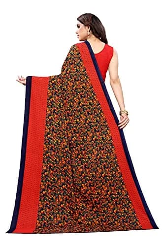 Yashika Women's Georgette Print Saree with Blouse (Namrata Rouge), Red, 5.5m (18 ft) | Imported Authentic Indian Wear thumbnail 5