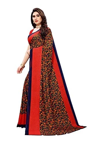 Yashika Women's Georgette Print Saree with Blouse (Namrata Rouge), Red, 5.5m (18 ft) | Imported Authentic Indian Wear thumbnail 3
