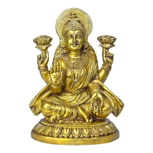 Radhika Poojan Bhandar Brass Shri Maha Lakshmi Idol 10.16cm (4 Inch Height) | Antique Finish Deity Figurine thumbnail 1