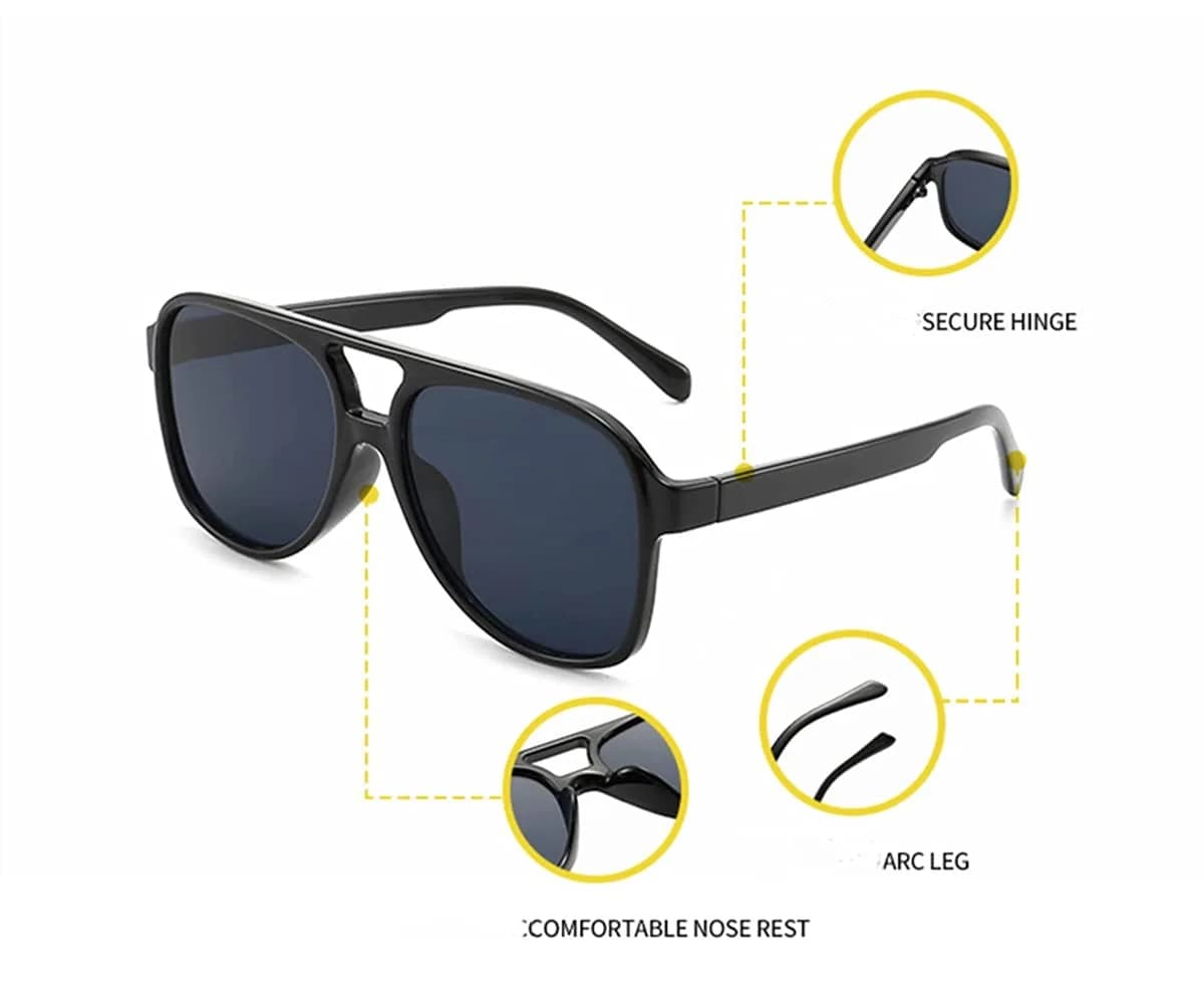 IKUVNA Vintage Aviator Sunglasses for Women Men 70s Glasses Retro Oversized Yellow Lens Shades (Blue) | UV400 Protection - view 5