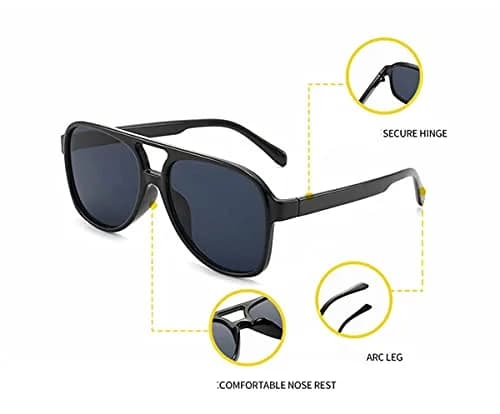 IKUVNA Vintage Aviator Sunglasses for Women Men 70s Glasses Retro Oversized Yellow Lens Shades (Blue) | UV400 Protection thumbnail 5