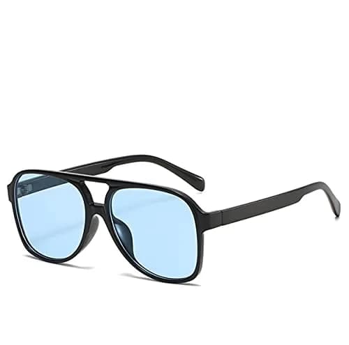 IKUVNA Vintage Aviator Sunglasses for Women Men 70s Glasses Retro Oversized Yellow Lens Shades (Blue) | UV400 Protection thumbnail 1