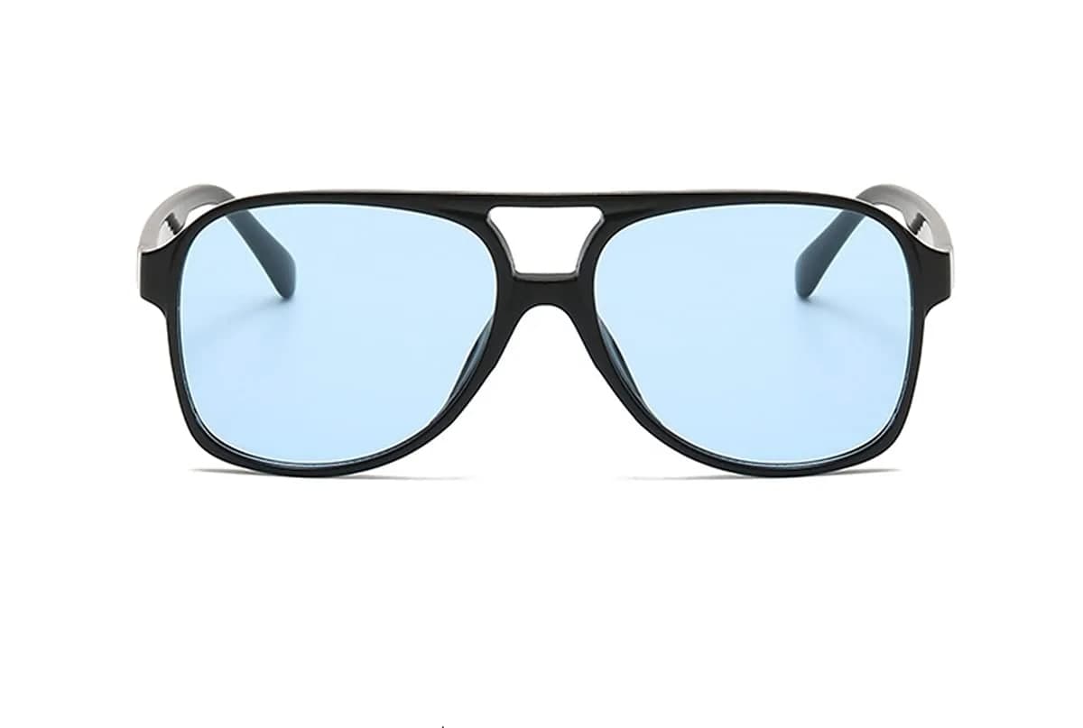 IKUVNA Vintage Aviator Sunglasses for Women Men 70s Glasses Retro Oversized Yellow Lens Shades (Blue) | UV400 Protection - view 2