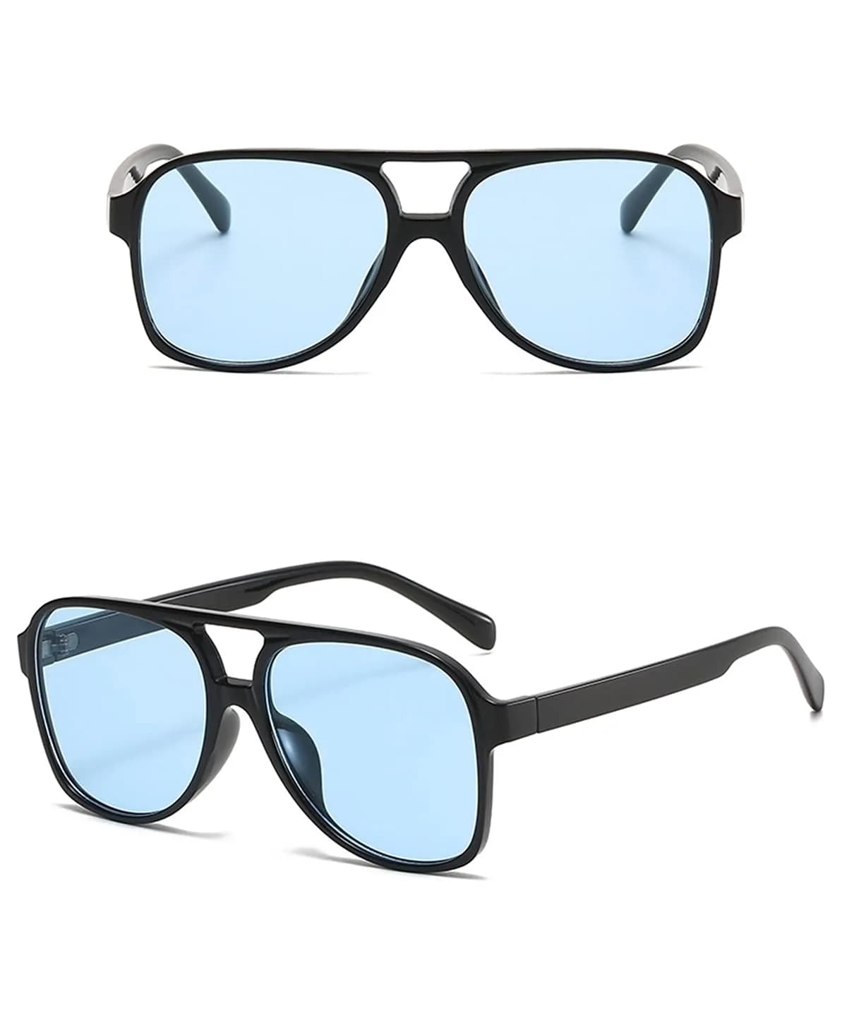 IKUVNA Vintage Aviator Sunglasses for Women Men 70s Glasses Retro Oversized Yellow Lens Shades (Blue) | UV400 Protection - view 3