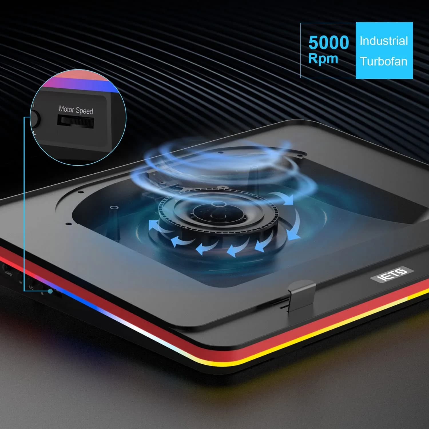 IETS GT500 RGB Laptop Cooling Pad | 5000 RPM Turbo-Fan, Variable Speed, Seal Foam, Dust Filter | 1.14 kg - view 2