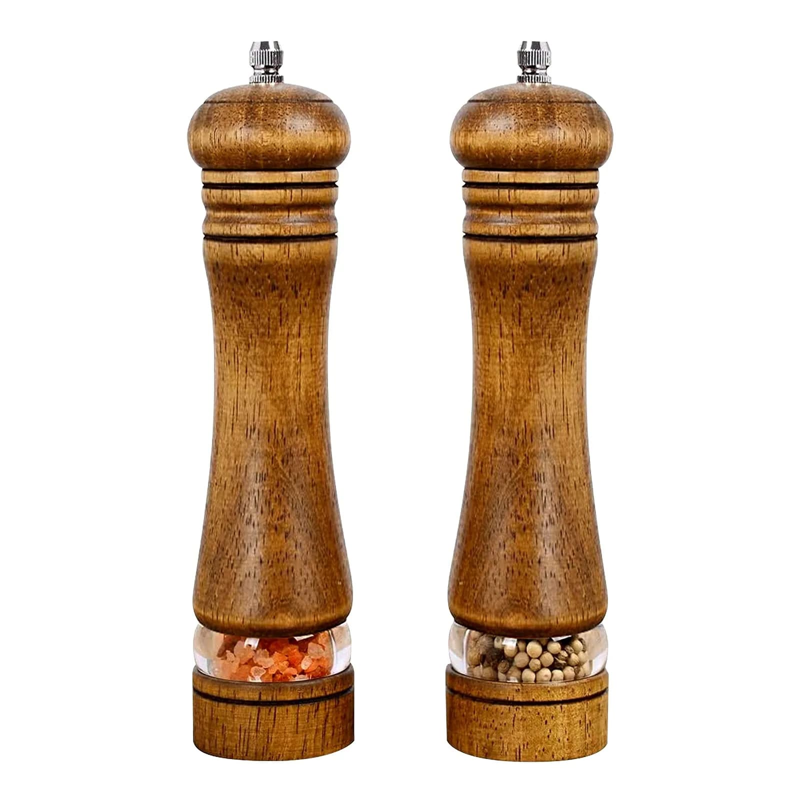 Haomacro Pepper Grinder Set (2 Piece) 8 inch Natural Oak Salt & Pepper Mills Refillable Adjustable Coarse Fine — 8 inch