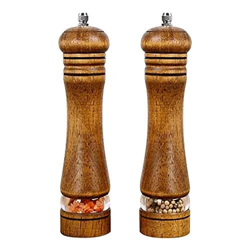 Haomacro Pepper Grinder Set (2 Piece) 8 inch Natural Oak Salt & Pepper Mills Refillable Adjustable Coarse Fine thumbnail 1
