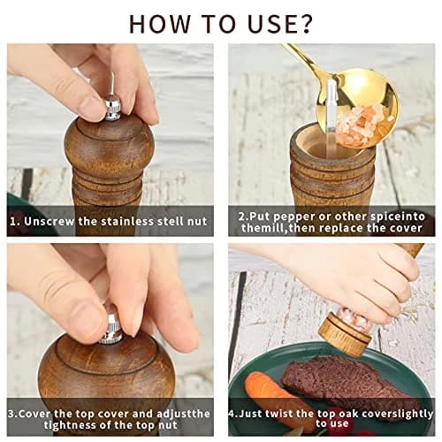 Haomacro Pepper Grinder Set (2 Piece) 8 inch Natural Oak Salt & Pepper Mills Refillable Adjustable Coarse Fine thumbnail 5