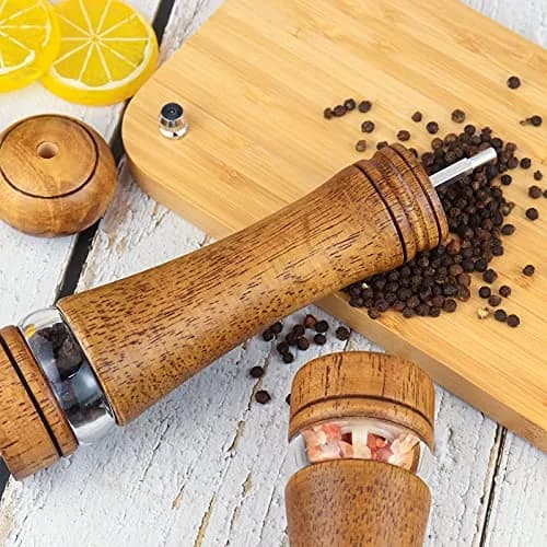 Haomacro Pepper Grinder Set (2 Piece) 8 inch Natural Oak Salt & Pepper Mills Refillable Adjustable Coarse Fine thumbnail 2