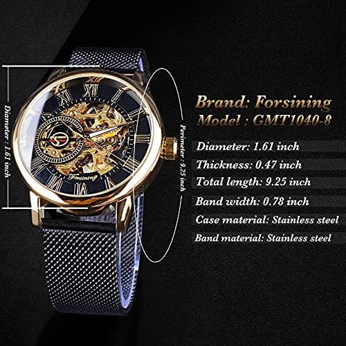 FORSINING Steampunk Mechanical Watch for Men | 37mm Case, Skeleton Dial, Mesh Band thumbnail 4