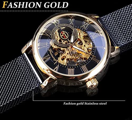 FORSINING Steampunk Mechanical Watch for Men | 37mm Case, Skeleton Dial, Mesh Band thumbnail 5