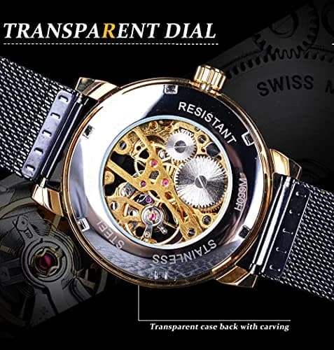 FORSINING Steampunk Mechanical Watch for Men | 37mm Case, Skeleton Dial, Mesh Band thumbnail 6