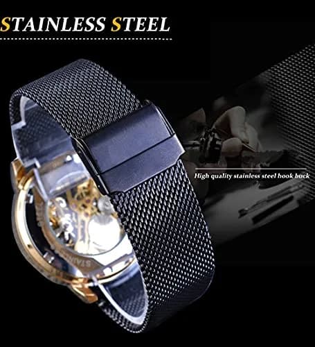 FORSINING Steampunk Mechanical Watch for Men | 37mm Case, Skeleton Dial, Mesh Band thumbnail 7