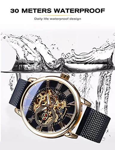 FORSINING Steampunk Mechanical Watch for Men | 37mm Case, Skeleton Dial, Mesh Band thumbnail 3