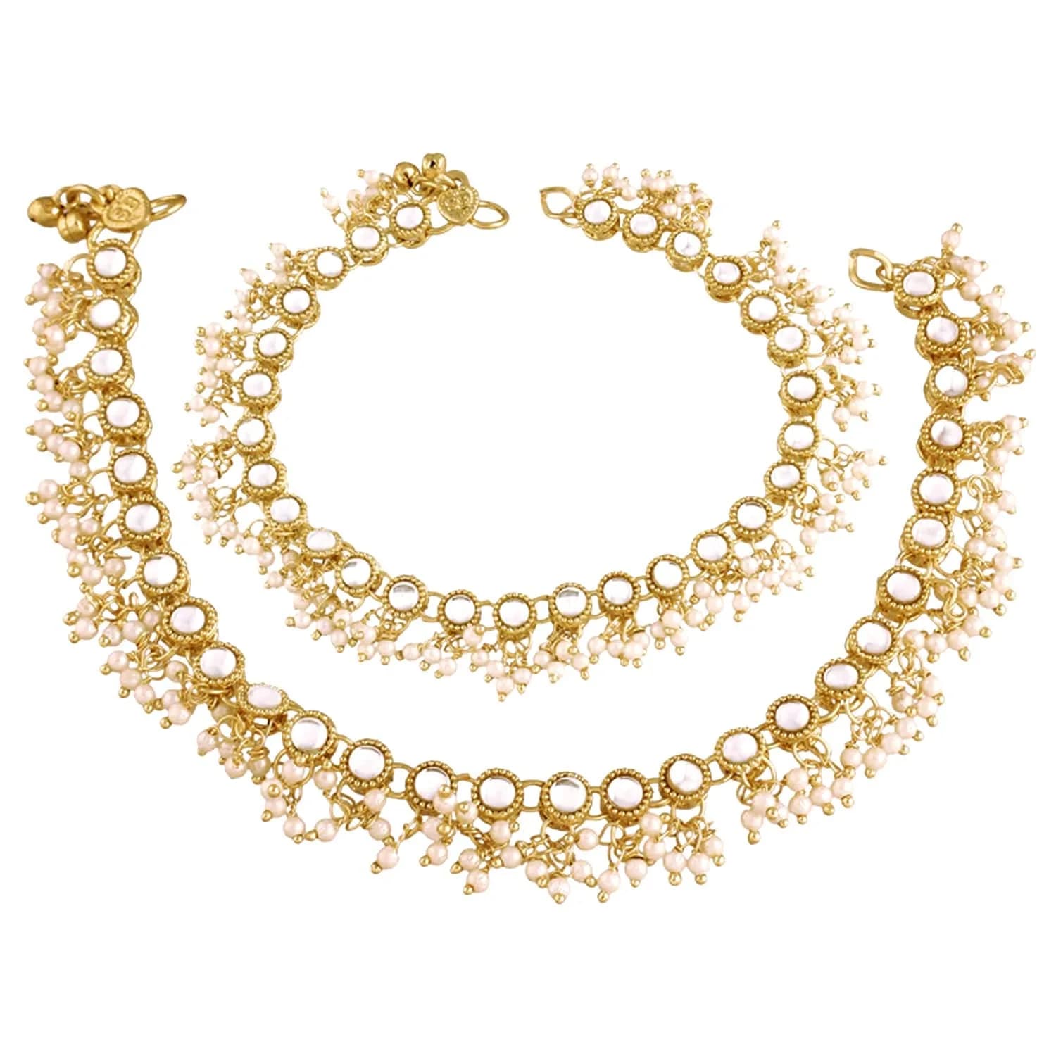 I Jewels Gold Plated Kundan Anklets for Women | 25cm (9.84 inches) - main product image