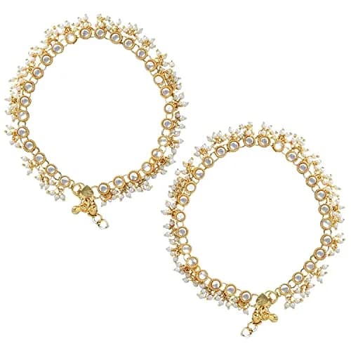 I Jewels Gold Plated Kundan Anklets for Women | 25cm (9.84 inches) thumbnail 4
