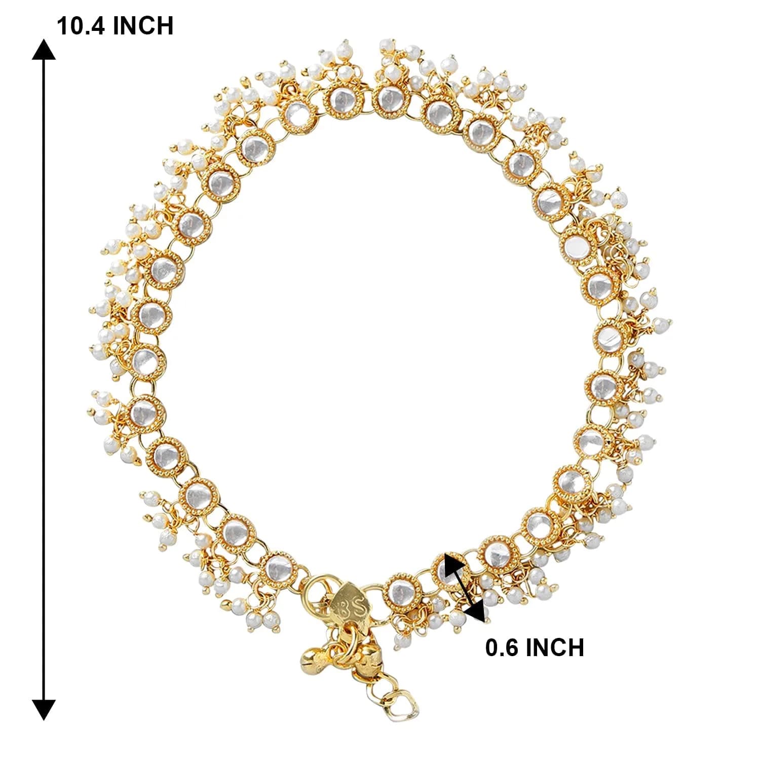 I Jewels Gold Plated Kundan Anklets for Women | 25cm (9.84 inches) - view 5