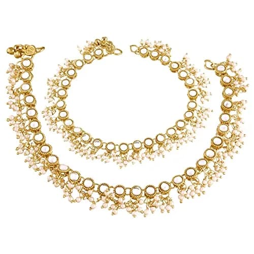 I Jewels Gold Plated Kundan Anklets for Women | 25cm (9.84 inches) thumbnail 1